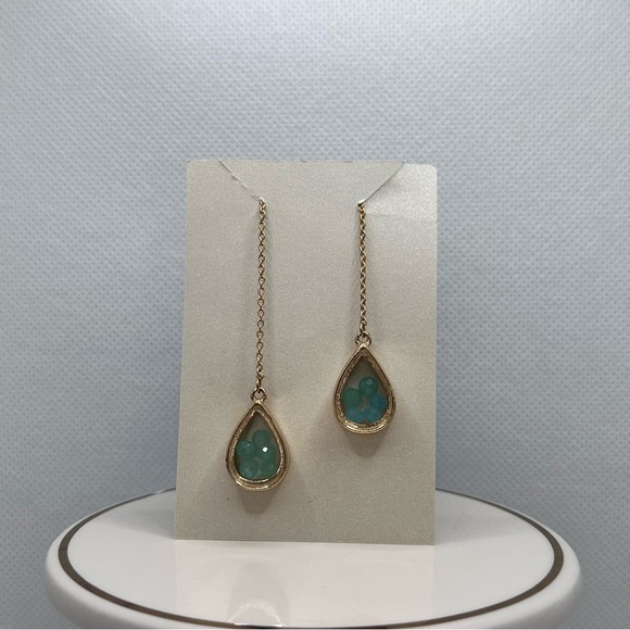 Jewelry - Elegant Gold and Turquoise Threaded Drop Earrings